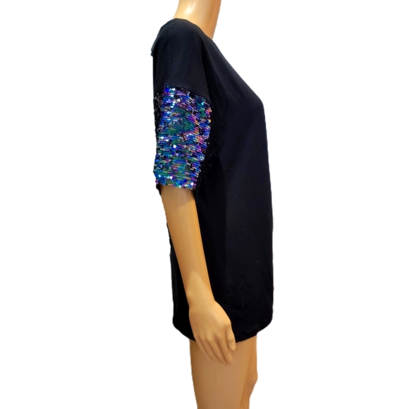 Wild Fable Black Top with Multi Color Sequin Sleeves NWT Small - Picture 3 of 5